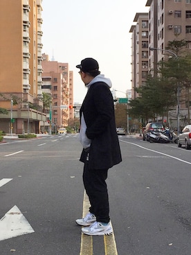 「PUMA」｜「アイテム（ダッフルコート）」を使った、Chez Kuoさん（メンズ・176cm）の冬コーディネート