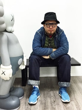 「45R（フォーティファイブアール）のアイテム（デニムジャケット）」を使った、Chez Kuoさん（メンズ・176cm）の春コーディネート