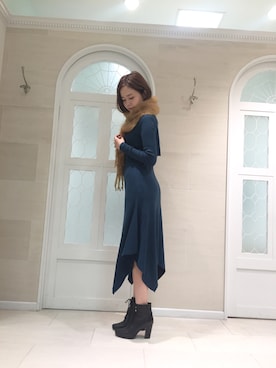「ロングニットワンピース」｜miyaさん（レディース・164cm）の秋コーディネート
