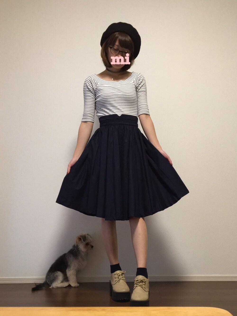 「dazzlinのアイテム（その他トップス、ホワイト系）」を使った、miさん（レディース・154cm）の秋コーディネートの1枚目の写真