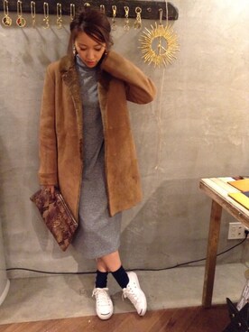 「TODAYFUL（トゥデイフル）のアイテム（ムートンコート）」を使った、Piさん（レディース・165cm）の秋コーディネート