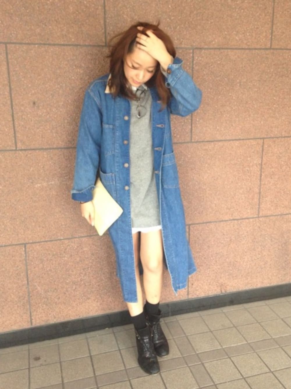 「LIFE's#203、TODAYFUL、LIFEs、グレーのニット」｜「TODAYFULのBigカラーニット（ニット/セーター、ピンク系）」を使った、Piさん（レディース・165cm）の秋コーディネートの1枚目の写真