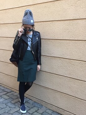 「TODAYFUL（トゥデイフル）のアイテム（ライダースジャケット）」を使った、Piさん（レディース・165cm）の冬コーディネート