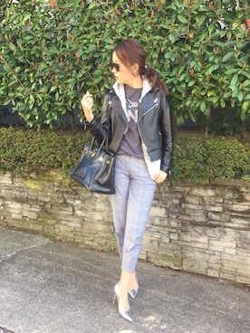 「TODAYFUL（トゥデイフル）のアイテム（ライダースジャケット）」を使った、Piさん（レディース・165cm）の春コーディネート