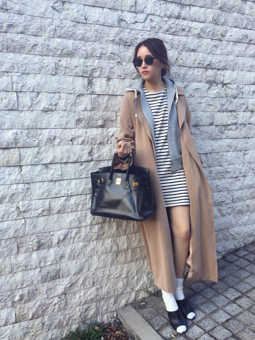 「春ワンピ、TODAYFUL、LIFE's#203、ホワイトソックス」｜「TODAYFULのボートネックボーダーワンピース（ワンピース、ホワイト系）」を使った、Piさん（レディース・165cm）の春コーディネートの1枚目の写真