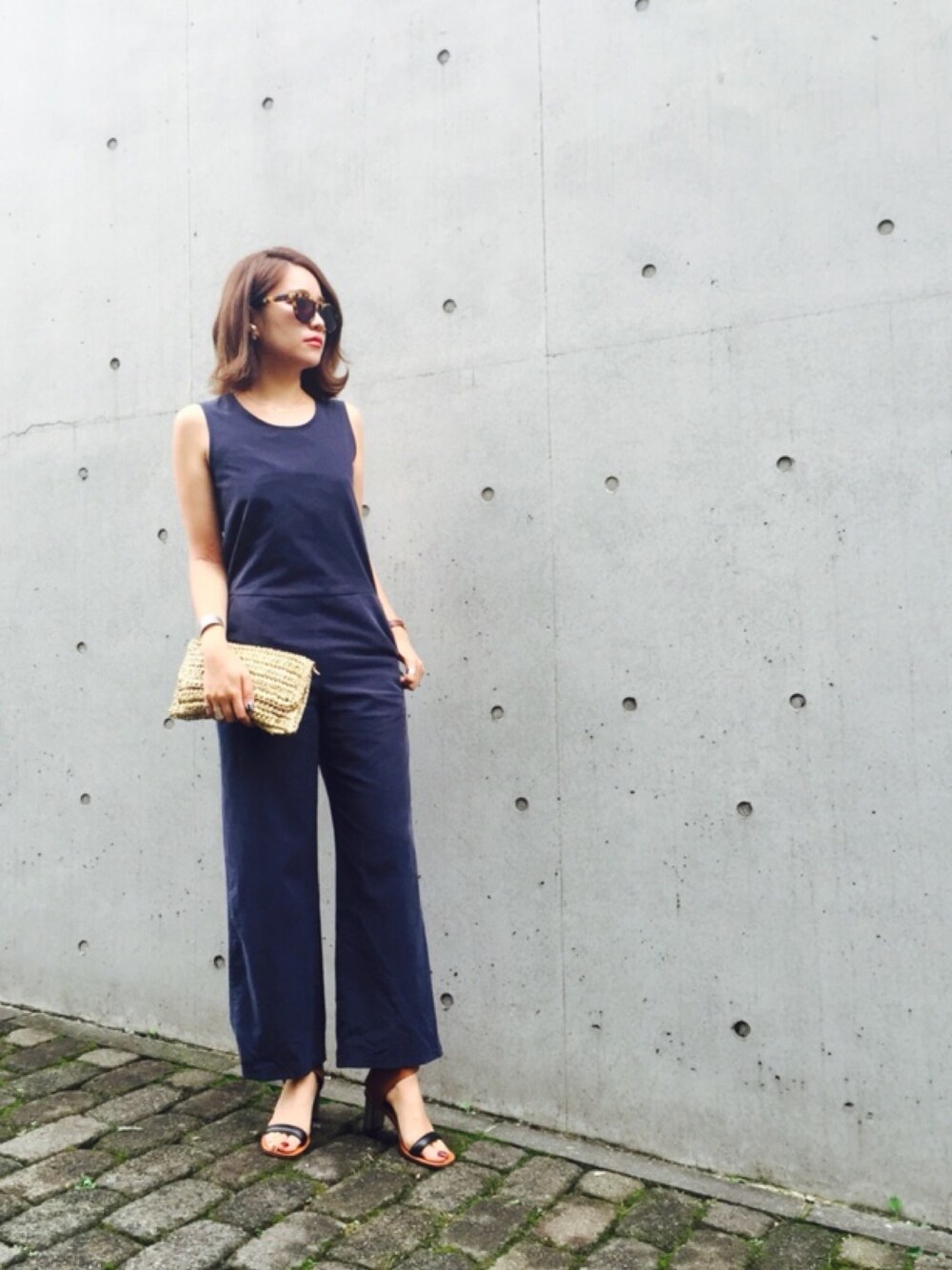 「TODAYFUL、LIFEs、LIFE's#203」｜「TODAYFULのスリーブレスラフコンビネーション（つなぎ/オールインワン、ブルー系）」を使った、Piさん（レディース・165cm）の夏コーディネートの1枚目の写真