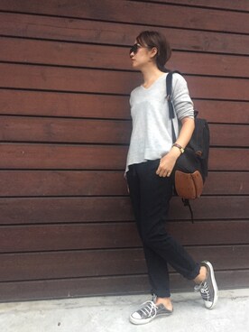 「TODAYFUL（トゥデイフル）のアイテム（バックパック/リュック）」を使った、Piさん（レディース・165cm）の秋コーディネート