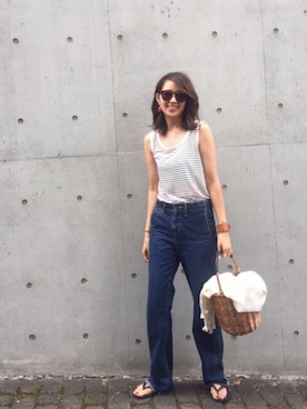 「TODAYFUL（トゥデイフル）のアイテム（かごバッグ）」を使った、Piさん（レディース・165cm）の夏コーディネート