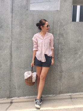 「TODAYFUL（トゥデイフル）のアイテム（かごバッグ）」を使った、Piさん（レディース・165cm）の夏コーディネート