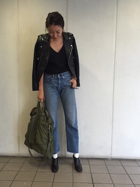 「TODAYFUL（トゥデイフル）のアイテム（ライダースジャケット）」を使った、Piさん（レディース・165cm）の秋コーディネート
