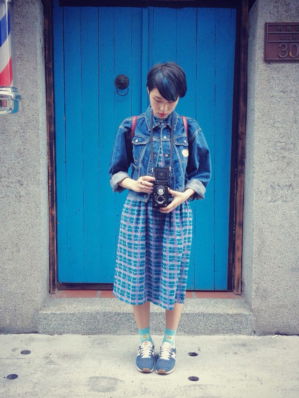 劉桂彣さんの「藍綠色古著洋裝（古著）」を使ったコーディネート