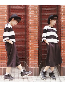 「planet（planet）のアイテム（Tシャツ/カットソー）」を使った、劉桂彣さん（レディース・160cm）の夏コーディネート