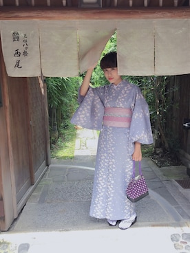 「travel」｜「アイテム（浴衣）」を使った、劉桂彣さん（レディース・160cm）の秋コーディネート