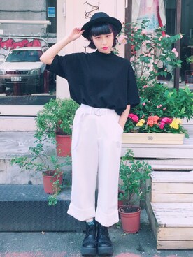 「planet（planet）のアイテム（パンツ）」を使った、劉桂彣さん（レディース・160cm）の春コーディネート