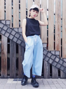 「planet（planet）のアイテム（パンツ）」を使った、劉桂彣さん（レディース・160cm）の春コーディネート