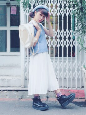 「planet（planet）のアイテム（パンツ）」を使った、劉桂彣さん（レディース・160cm）の春コーディネート