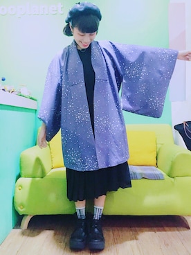 「kimono」｜「アイテム（その他アウター）」を使った、劉桂彣さん（レディース・160cm）の春コーディネート