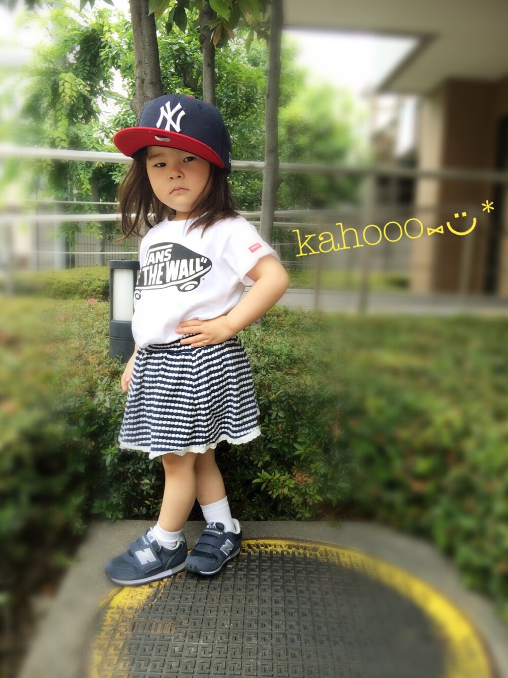 「VANS、ニューバランス、NEW ERA」｜「CIAOPANIC TYPYのアイテム（Tシャツ/カットソー、ホワイト系）」を使った、kahoooさん（キッズ・80cm）の夏コーディネートの1枚目の写真