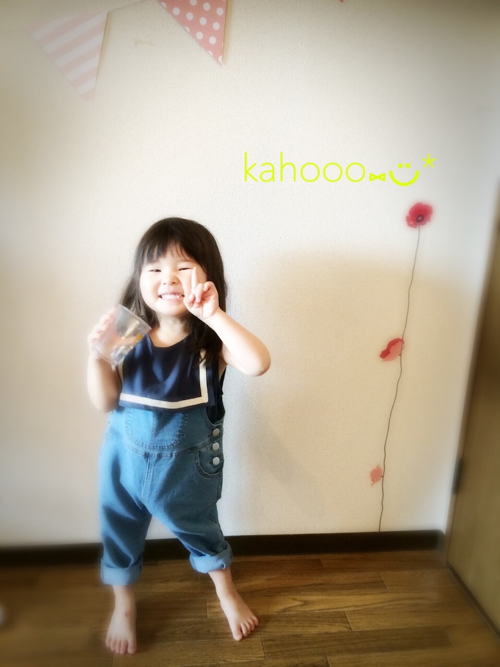 「サロペット、セーラートップス、サロペ部夏祭り♡、セーラーカラー、韓国子供服」｜「koreaのアイテム（サロペット/オーバーオール、ブルー系）」を使った、kahoooさん（キッズ・90cm）の夏コーディネートの1枚目の写真