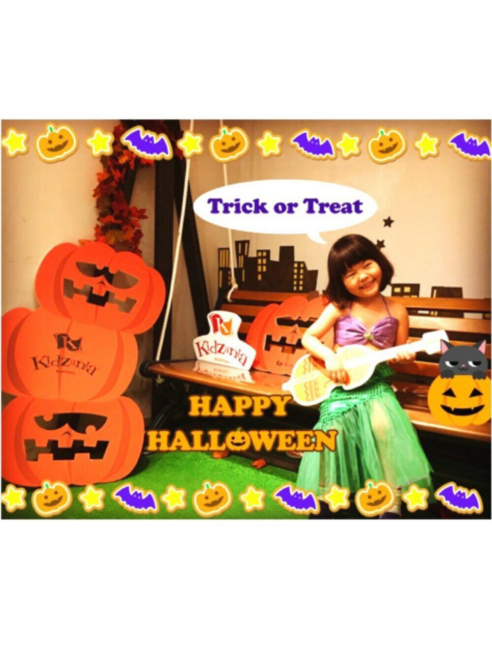 「キッズコーデ、仮装、halloween、キッザニアハロウィン、WEAR HALLOWEEN 2016」｜「おばけ参上☆のアイテム（その他、オレンジ系）」を使った、kahoooさん（キッズ・100cm）の秋コーディネートの1枚目の写真