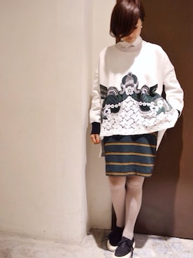 「mame（マメ）のアイテム（スウェット）」を使った、うえすぎ ともえさん（レディース・158cm）の秋コーディネート
