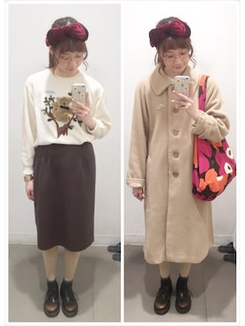 「アイテム（トートバッグ、オレンジ系）」を使った、Fuukaさん（レディース・165cm）の冬コーディネート