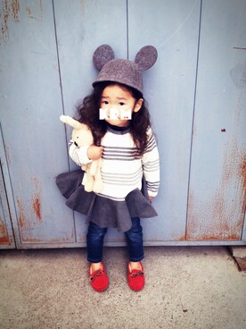 「子供服」｜「アイテム（モカシン/デッキシューズ）」を使った、nagokuruさん（キッズ・90cm）の冬コーディネート