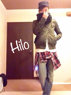 「ワークキャップ」｜「アイテム（ミリタリージャケット）」を使った、Hiloさん（メンズ・165cm）の秋コーディネート
