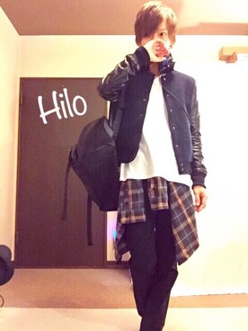 「ヘッドホン」｜「アイテム（スタジャン）」を使った、Hiloさん（メンズ・165cm）の冬コーディネート