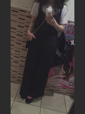 「厚底」｜「アイテム（つなぎ/オールインワン）」を使った、ricaco♡さん（レディース・157cm）の夏コーディネート