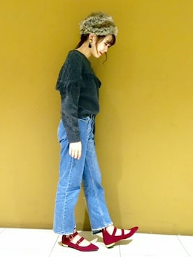 「アイテム（その他シューズ、レッド系）」を使った、LeTalon立川店スタッフさん（レディース・158cm）の冬コーディネート