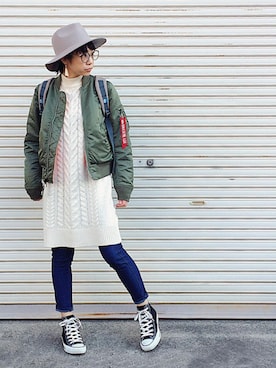 「SEVENDAYS=SUNDAY（セブンデイズサンデイ）のアイテム（MA-1）」を使った、Mitsukoさん（レディース・156cm）の冬コーディネート