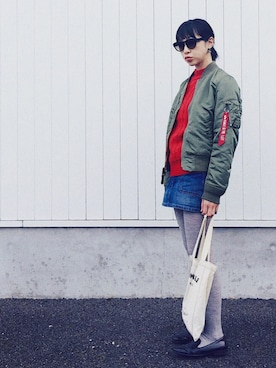 「SEVENDAYS=SUNDAY（セブンデイズサンデイ）のアイテム（MA-1）」を使った、Mitsukoさん（レディース・156cm）の冬コーディネート