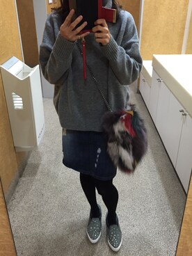 「Guess（ゲス）のアイテム（スカート）」を使った、SORさん（レディース・152cm）の冬コーディネート