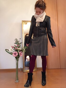 「UNTITLED（アンタイトル）のアイテム（ライダースジャケット）」を使った、イブさん（レディース・153cm）の冬コーディネート