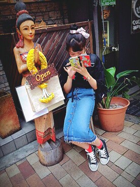 「アイテム（アナログ腕時計、ピンク系）」を使った、ユ キさん（レディース・163cm）の夏コーディネート