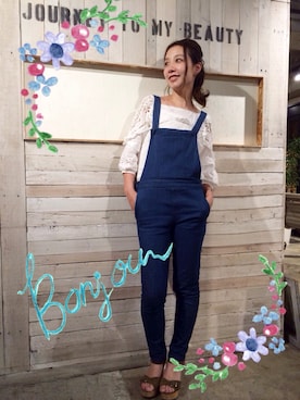 「edit for lulu」｜「アイテム（サロペット/オーバーオール）」を使った、SATOMI☆NORA Journeyさん（レディース・166cm）の夏コーディネート