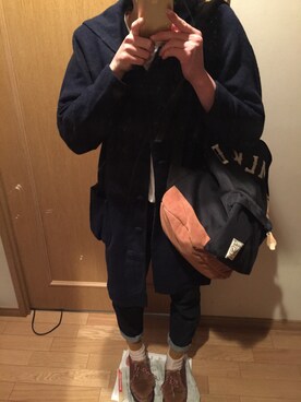「Handmade（ハンドメイド）のアイテム（その他アウター）」を使った、しゃもじさん（レディース・153cm）の冬コーディネート