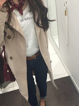 「バンダナ」｜「アイテム（トレンチコート）」を使った、ayaさん（レディース・155cm）の春コーディネート