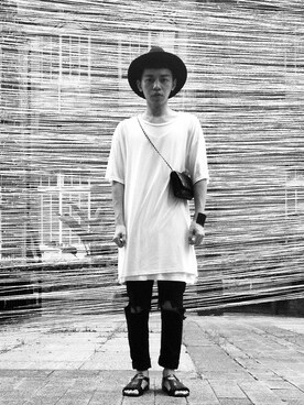 「TOPMAN（トップマン）のアイテム（帽子）」を使った、hsiehpajuさん（メンズ・170cm）の夏コーディネート