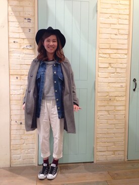 「くつした」｜「アイテム（デニムジャケット）」を使った、s a y aさん（レディース・157cm）の冬コーディネート