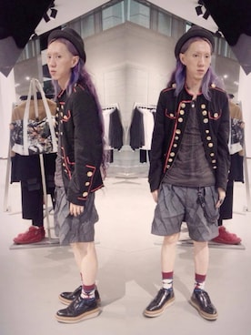 「TALKING ABOUT THE ABSTRACTION（トーキング　アバウト　ジ　アブストラクション）のアイテム（その他パンツ）」を使った、chuckle掐口さん（メンズ・172cm）の夏コーディネート