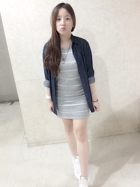 「Lulus（-）のアイテム（チュニック）」を使った、Chunchun Hsuさん（レディース・159cm）の秋コーディネート