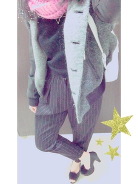 「ストライプパンツ」｜「アイテム（スタジャン）」を使った、Yukarin♡さん（レディース・154cm）の冬コーディネート