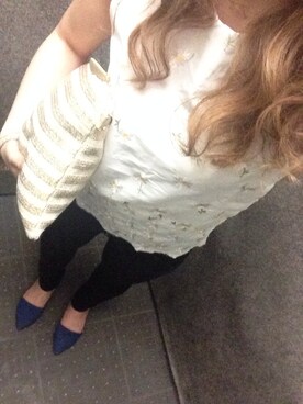 「フラワータンク（タンクトップ、ホワイト系）」を使った、MAHOPIさん（レディース・156cm）の夏コーディネート