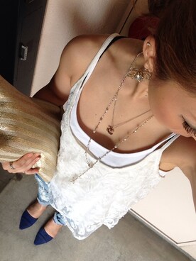 「アイテム（クラッチバッグ、ベージュ系）」を使った、MAHOPIさん（レディース・156cm）の夏コーディネート