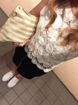 「VANS（バンズ）のスニーカー（スニーカー、ホワイト系）」を使った、MAHOPIさん（レディース・156cm）の夏コーディネート