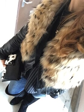 「ZARA（ザラ）のアイテム（ライダースジャケット、ブラック系）」を使った、MAHOPIさん（レディース・156cm）の冬コーディネート