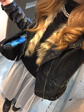 「ZARA（ザラ）のアイテム（ライダースジャケット、ブラック系）」を使った、MAHOPIさん（レディース・156cm）の冬コーディネート