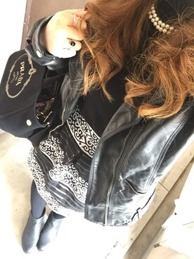 「ZARA（ザラ）のアイテム（ライダースジャケット、ブラック系）」を使った、MAHOPIさん（レディース・156cm）の冬コーディネート